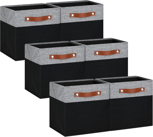 Pomatree 11 Inch Cube Storage Bin - 6 Pack, Linen Fabric Cubby Storage Bins for Bedroom, Living Room, Clothes & Toys