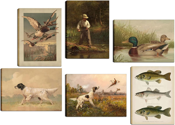 6Pcs Nursery Hunting Wall Art Vintage Fishing Boy Wall Decor Mallard Duck
