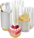 SOUJOY 100 Pieces Heart Shaped Baking Cups, 3.4 oz Aluminum Foil Cake Pan with Lids for Cupcake Ramekin