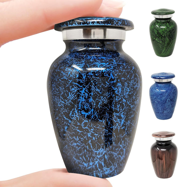 Small Blue Keepsake Cremation Urn for Human Ashes - Miniature Memorial Urns for Men or Women