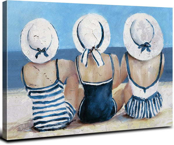 Coastal Wall Art - Nautical Beach Decor Canvas Prints for Bedroom and Living Room, Blue Beach Swimsuit Painting