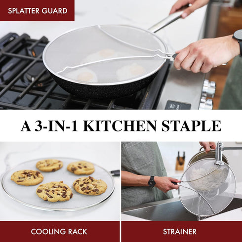 BergKoch 9.5 Inch Stainless Steel Splatter Screen for Frying Pan - Grease Splatter Guard for Cooking
