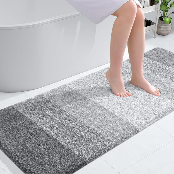 OLANLY 59x24 Bathroom Rug Mat, Extra Soft Microfiber Non-Slip Plush Shaggy Runner, Machine Washable Light Grey