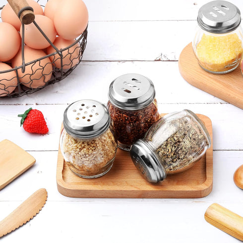 48 6 oz Hotop Pcs Cheese Parmesan Shakers with Perforated Top, Glass Spice Shaker with Slotted Stainless Steel Lid