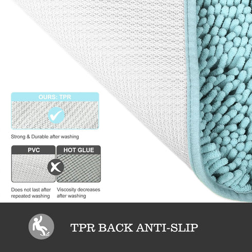 Set 2 Piece(20" 32" 17" 24"), Yeaban Baby Blue Bathroom Rugs x and x Chenille Bath Mats | Absorbent and Washable Bath