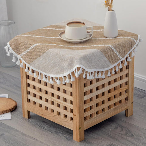 Small Waterproof Cotton Linen Washable Tablecloth Farmhouse Wrinkle Free Round Burlap Table
