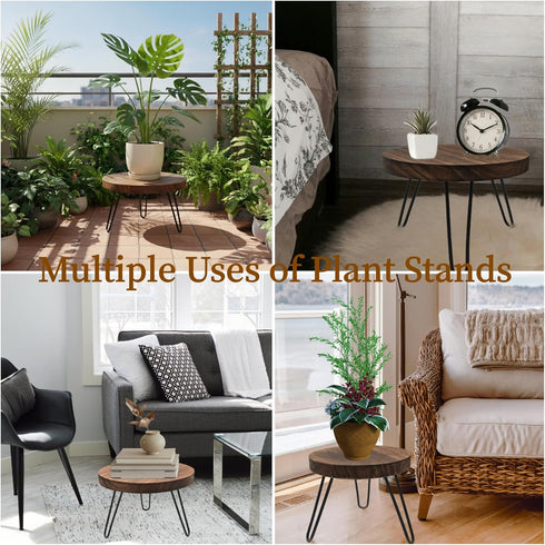 8'' 5-10 Inch Wood Plant Stand Indoor Outdoor, Wooden Planter Stands Fit Pot, Plant Stool Flower Pot Stand Gardening