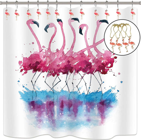 Set of 12 Flamingo Shower Curtain Hooks, Decorative Stainless Steel Rustproof Rings for Bathroom