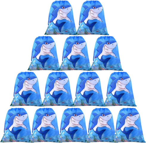 Fepito 12 Pack Shark Drawstring Bags for Shark Party Favors & Goodie Bags