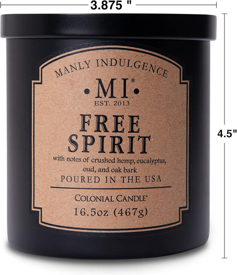 Manly Indulgence Free Spirit Scented Jar Candle, Cotton Wick, Premium Soy Blend White Wax, 60 hr Burn, 16.5 oz