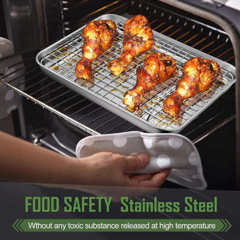 9 Inch Baking Tray Pan & Cooling Rack Set, Joyfair Stainless Steel Toaster Oven Pan with Grid Rack for Cookies, Meats