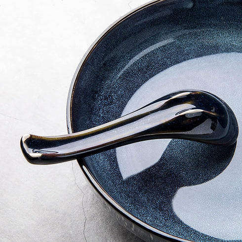 Japanese Ramen Soup Spoons Set of 5, Asian Blue Ceramic Soup Spoons for Pho, Dessert, Noodle