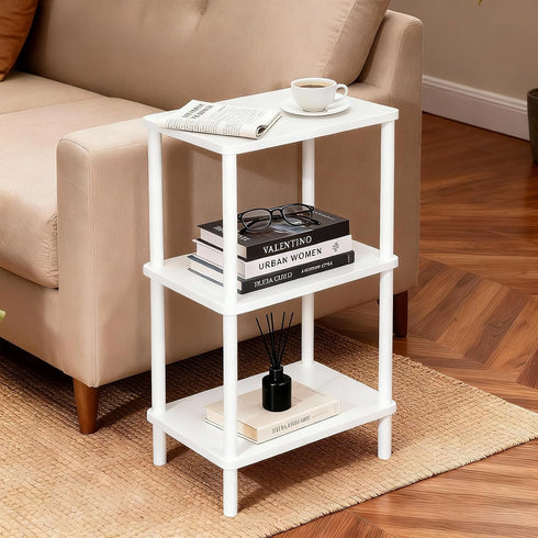 3 Legs28' YGYQZ Tier White Side Table Small End Table with Solid Wood Tall Bedside Table with Storage ShelfNightstand