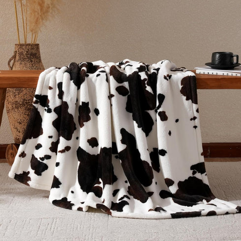 Cozy 108"*90" Bliss Cow Print Throw Blanket for Bed - Super Fuzzy Thick Soft Warm Fleece Blankets for Couch & Room