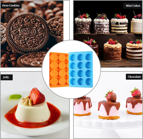 2PCS Silicone Oreo Molds: LCCOWOT 12 Cavity Round Baking Mold for Chocolate, Cookie, Mini Cake, Dishwasher Safe