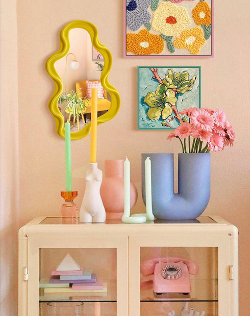 16x10 Wavy Wall Mirror Decor for Girly Bedroom Classroom, Small Cute Abstract Decorative Mirrors Art Above Dresser Desk