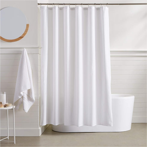 72" 72", Amazon Basics Lightweight Super Soft Easy Care Microfiber Waffle Texture Shower Curtain , x White
