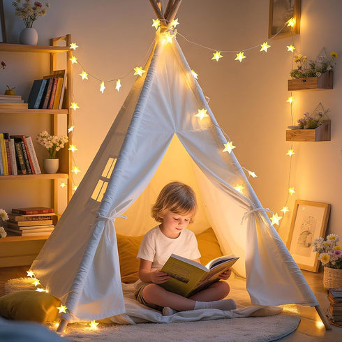 17FT 50LED 8 Lakumu Star String Lights Battery Operated, LED Star Fairy Lights Rechargeable, Twinkle Lights with Modes