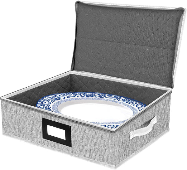 homyfort Platter Storage Case, Hard Shell China Storage Containers with 5 Felt Dividers, Stackable Platter Storage
