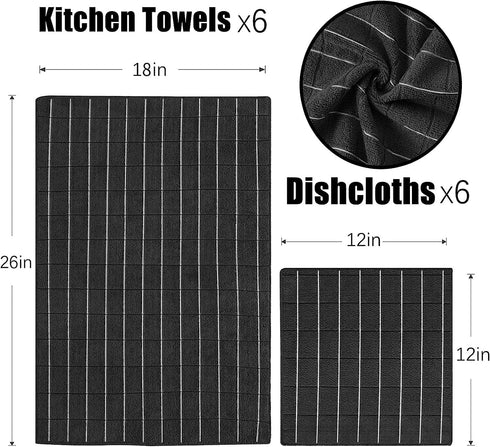 Set, 26 18 Inch 12 12 Inch, Set 12 Puomue Microfiber Kitchen Towels and Dishcloths X and X of Bulk Lint Free Dish