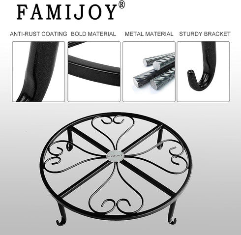 FAMIJOY 2 Pack 12 Inches 3 Inches (12 inches, Metal Plant Stand for Indoor and Outdoor, Flower Pot Holder for Living