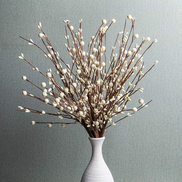 JINGHONG 6PCS Artificial Pip Berry Stems,Cream Berries Stems White Berry Picks for