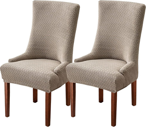 TOPCHANCES 2 Pack Wingback Side Chair Cover,Stretch Stripes Rhombic Geometric Wingback Chair