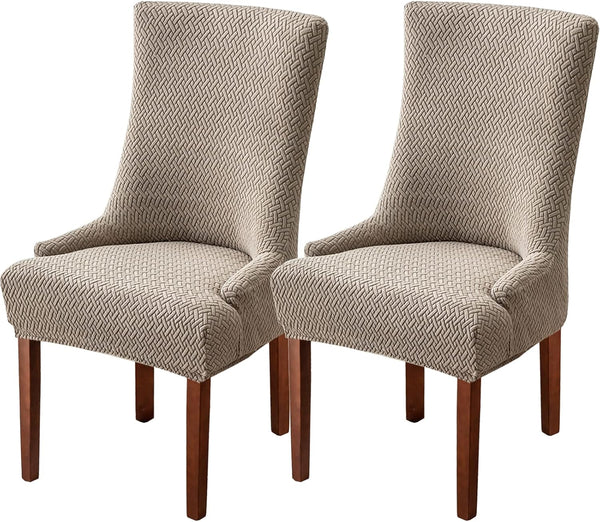 TOPCHANCES 2 Pack Wingback Side Chair Cover,Stretch Stripes Rhombic Geometric Wingback Chair
