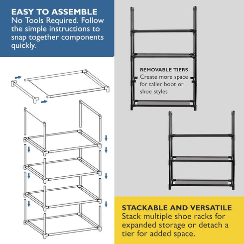 4 Closet, Closet, 8-12 Sundaze Shoe Rack - Tier Shoe Rack for Sturdy Stackable Shoe Organizer for Bedroom, Entryway