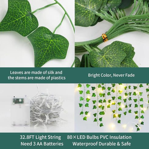 Freyalife Decor(24Pack168Ft),with 160 Fake Vines for Room CE Certified LED String Lights,Artificial Plant Ivy