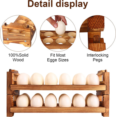 CVHOMEDECO. Wooden Egg Holder, Fresh Egg Collecting Rack for Countertop, Stackable with 24 Eggs, Home Kitchen