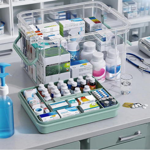 NZYNZY 15qt Clear Medicine Organizer Storage Box with Tray, Plastic First Aid Box Empty, Medicine Caddy with Lids