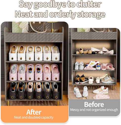 15 Pack Closet Shoe Slots Organizer, Adjustable Shoe Stacker for Storage, Double Layer Space Saver, Durable