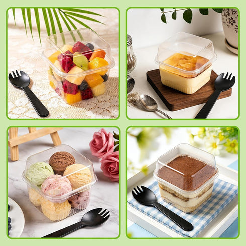 200 Pack 8 oz Plastic Dessert Cups with Lids and Forks, Disposable Cupcake Ice Cream Bowls Tiramisu Containers