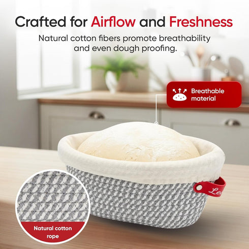 Set Levain Sourdough Bread Proofing Basket Banneton Bread Proofing Basket Oval & Round with Liners and Covers, Cotton