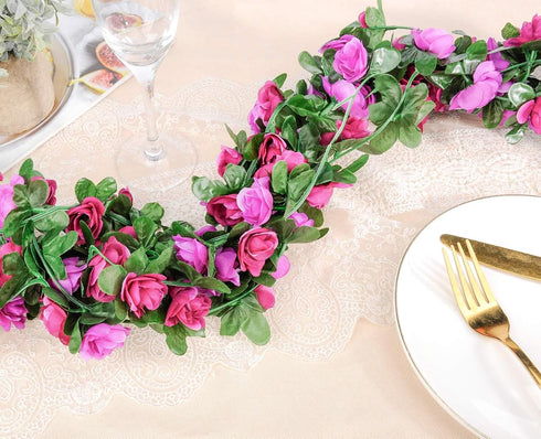 Miracliy 9Pcs 74FT Purple Flower Garland, Artificial Rose Arch Vines for Wedding Decoration