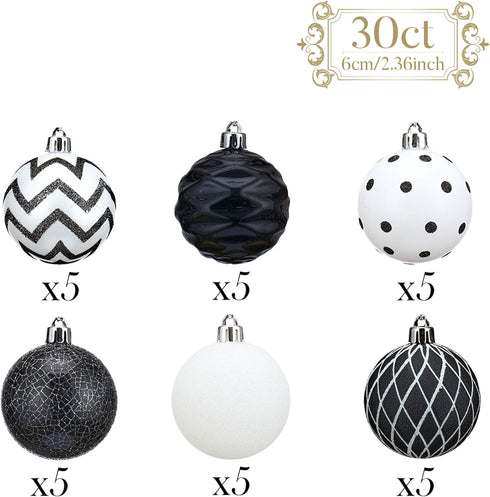 Valery Madelyn 30ct Halloween Ornaments Set, Black and White Shatterproof Christmas Ball Decorations, 2.36 Inch for