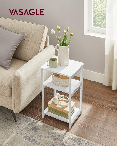 ULET273W14 VASAGLE Side Table, Small End Table, Tall Nightstand for Living Room, Bedroom, Office, Bathroom, White