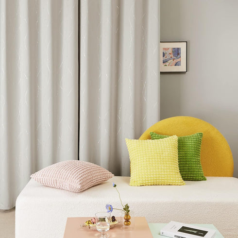 52 63 Inch Set 2 Deconovo Beige Curtains for Living Room, Thermal Insulated Soundproof Drapes with Wave Dot Silver