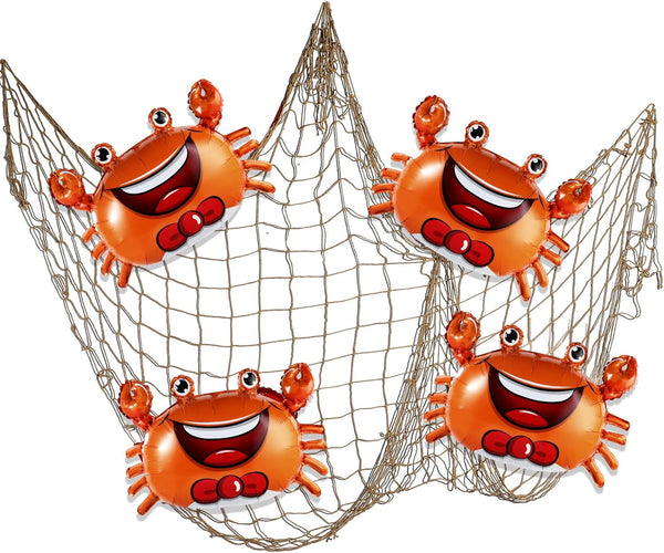 Silipull 5 Pcs Sea Animal Balloons Decorative Fish Net Set Crab Lobster Fish