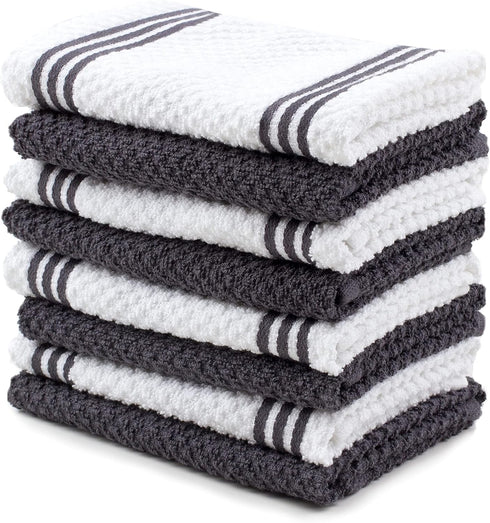 Sticky Toffee Cotton Dishcloths Set of 8 Gray and White Kitchen Towels