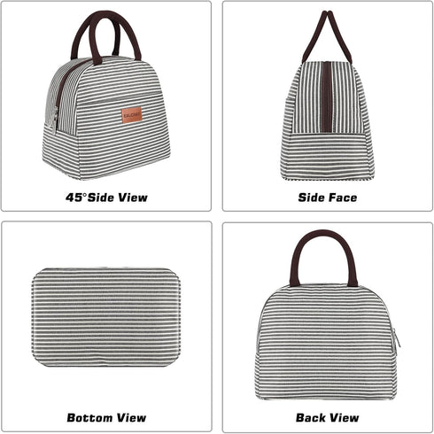 BALORAY Insulated Lunch Bag for Women Men, Reusable Lunch Tote for Work, Picnic, Travel, Black White Stripes