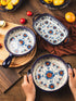 Blue and Orange Flower Vintage Style Ceramic Bakeware, Casserole Dish with Handles for Oven Cooking, 1 PCS, 22 OZ