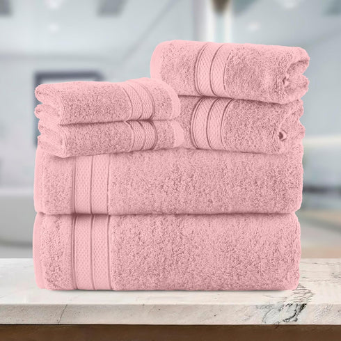 6-Piece Set, 100% 2 2 2 Set Elegant Comfort Luxury Towel Premium Soft Turkish Cotton, Three Line Popcorn Design Bath