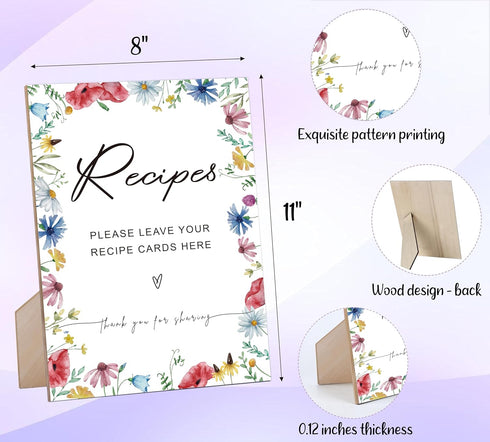 Leave Your Recipe Cards Here, Wedding Party Signs, for Wedding Decorations, bridal shower decorations, for Bridal Shower, Wedding Reception and Baby Shower, Floral Style Wood Sign,13