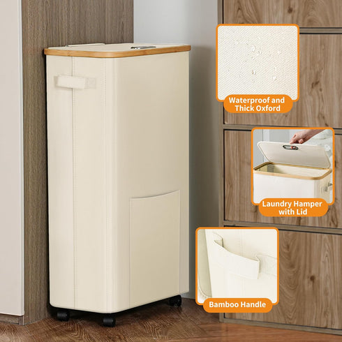 75L Laundry Basket with Wheels, Dirty Clothes Hamper on Wheels, Rolling Tall Laundry Hamper with lid for Laundry Room