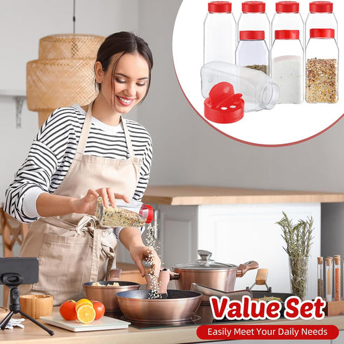 28 Pack 16 oz Mifoci Plastic Spice Jars with Cap Square Plastic Bottle Containers with Shaker Lids and Stickers Large