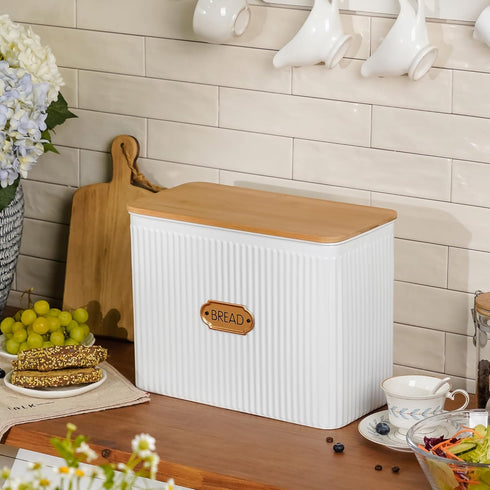 HOME PALETTE Countertop 2 Extra Large Bread Box for Kitchen Corner Breadbox for Homemade Bread Metal White Vertical