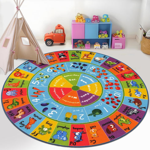 4ft HEBE Kids Play Rug ABC Alphabet Numbers Shapes Educational Kid Area Rug Washable Baby Crawling Mat Non Slip Kid