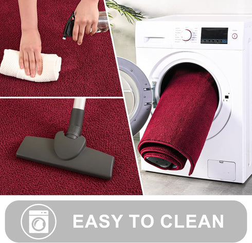 Burgundy Red Area Rugs for Bedroom Living Room, 4x6 Feet Indoor Memory Foam Rug, Modern Washable Shag Carpets